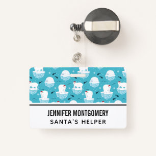 Cute Polar bears in Santa Hats Christmas Pattern ID Badge