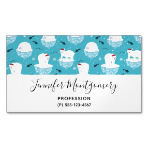 Cute Polar bears in Santa Hats Christmas Pattern Magnetic Business Card