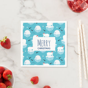 Cute Polar bears in Santa Hats Christmas Pattern Napkin