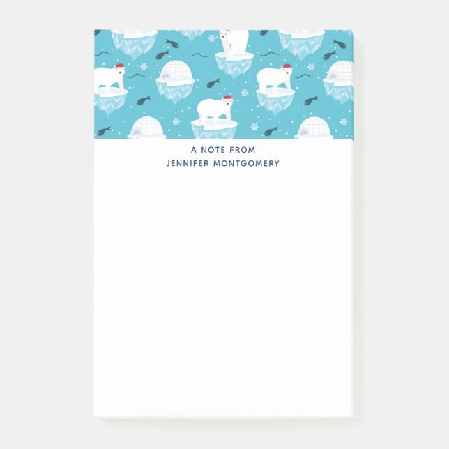 Cute Polar bears in Santa Hats Christmas Pattern Post-it Notes (Front)