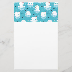 Cute Polar bears in Santa Hats Christmas Pattern Stationery