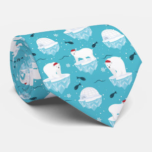Cute Polar bears in Santa Hats Christmas Pattern Tie