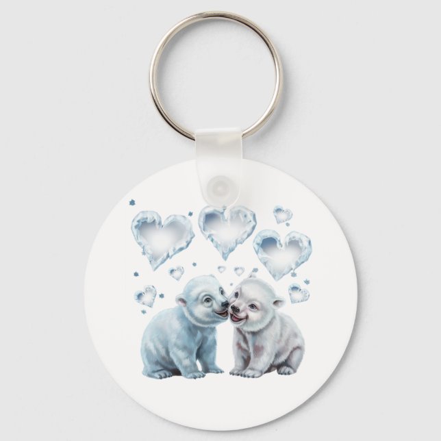 Cute Polar Bears Key Ring (Front)