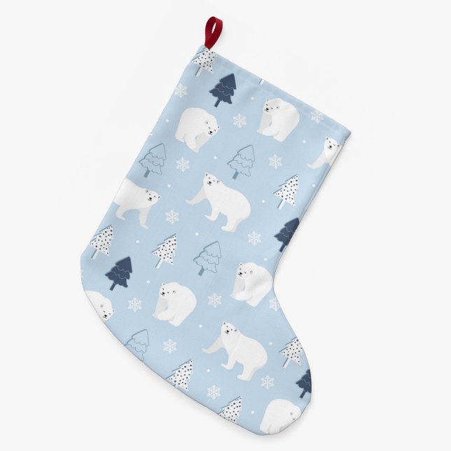 Cute Polar Bears Large Christmas Stocking (Front (Hanging))