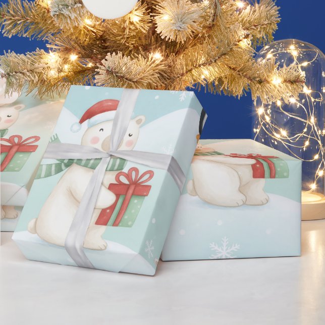 Cute Polar Bears & Penguins Christmas Pattern  Wrapping Paper (Holidays)