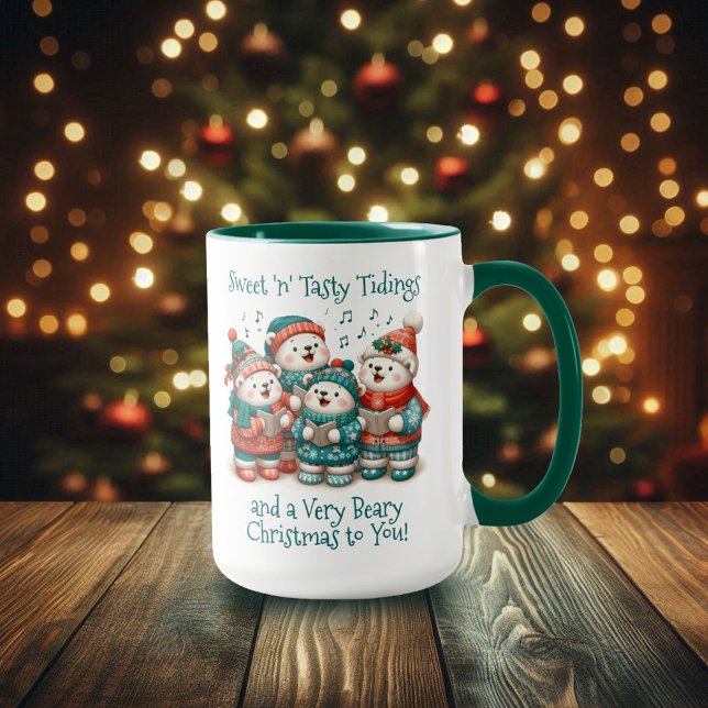 Cute Polar Bears Sing Have a Very Beary Christmas! Mug (Polar Bears Sing Have a Very Beary Christmas 15oz Two-Tone Mug Cover Photo)