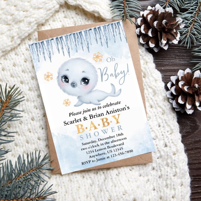 Cute Polar Seal Arctic Baby Shower Invitation (Creator Uploaded)