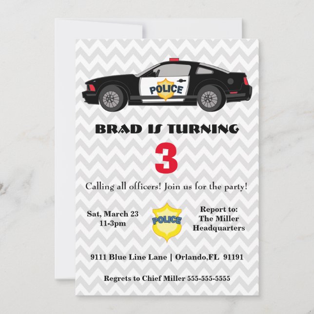 Cute Police Car Birthday Invitation (Front)