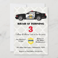 Cute Police Car Birthday Invitation