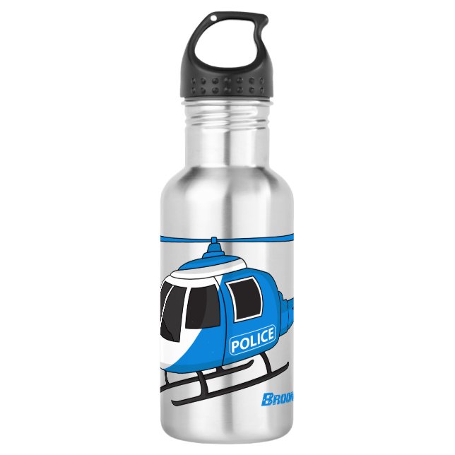 Cute police department helicopter chopper cartoon  532 ml water bottle (Front)