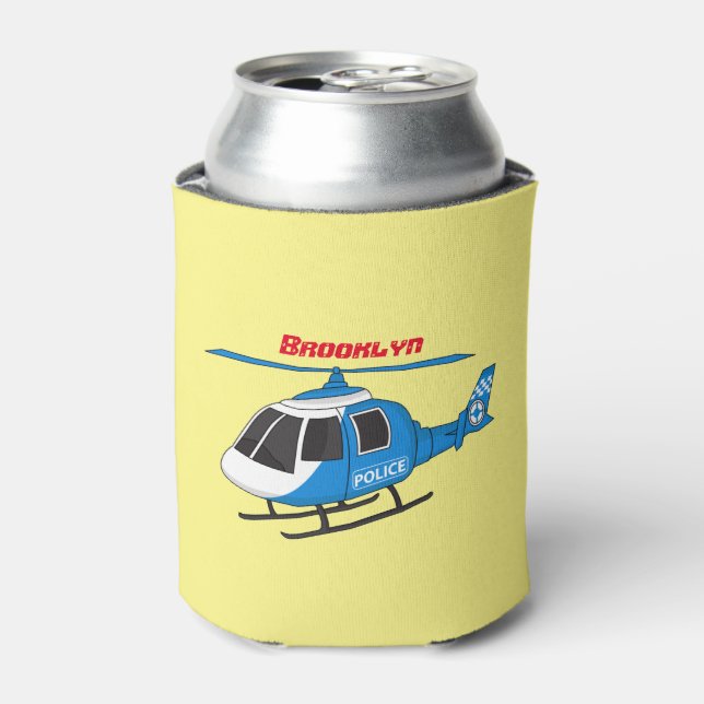 Cute police department helicopter chopper cartoon can cooler (Can Front)