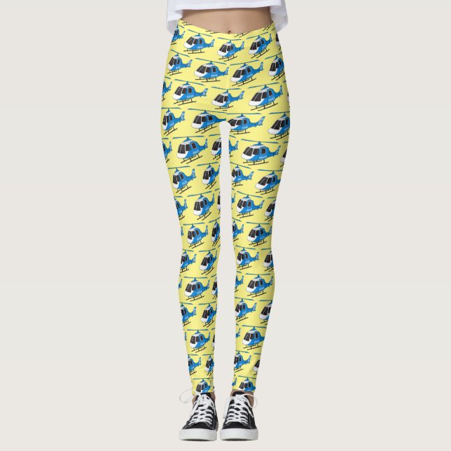 Cute police department helicopter chopper cartoon leggings (Front)