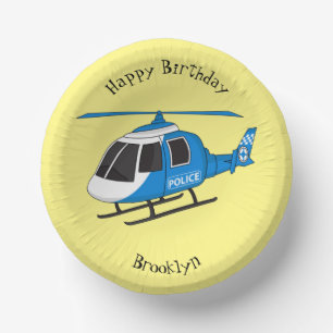 Cute police department helicopter chopper cartoon paper plate