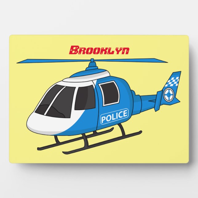 Cute police department helicopter chopper cartoon plaque (Front)