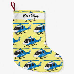 Cute police department helicopter chopper cartoon small christmas stocking