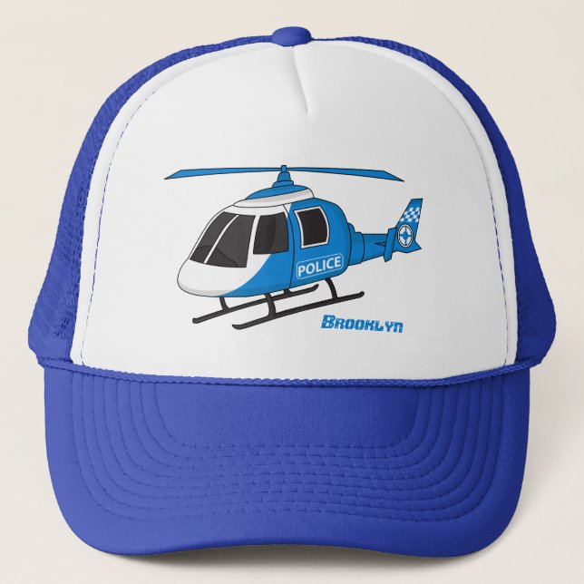 Cute police department helicopter chopper cartoon trucker hat (Front)