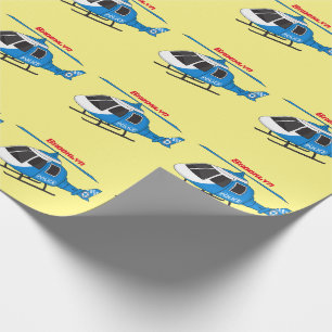 Cute police department helicopter chopper cartoon wrapping paper