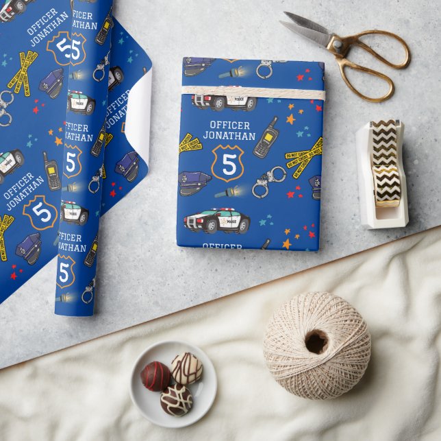 Cute Police Officer and Car Birthday Party Wrapping Paper (Crafts)