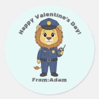 Cute police officer lion Valentine Classic Round Sticker