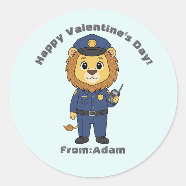 Cute police officer lion  Valentine  Classic Round Sticker (Front)