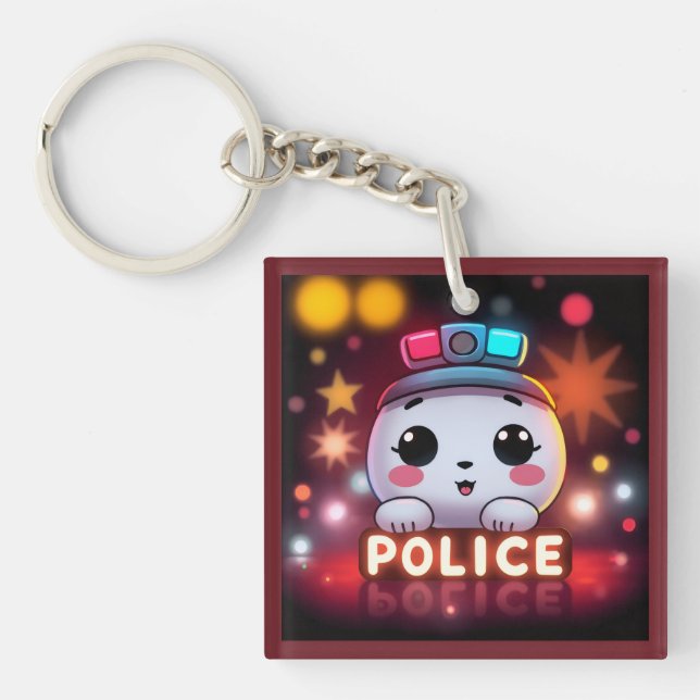 Cute Police Squad – Adorable Patrol Design Key Ring (Front)