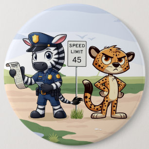 cute police zebra & cheetah 6 cm round badge