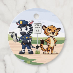 cute police zebra & cheetah favour tags
