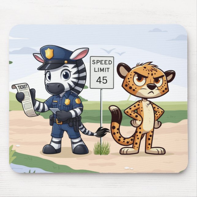 cute police zebra & cheetah mouse pad (Front)