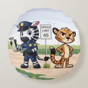 cute police zebra & cheetah round cushion