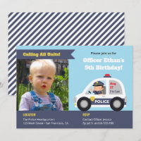 Cute Policeman in Car Boys Birthday Party Photo