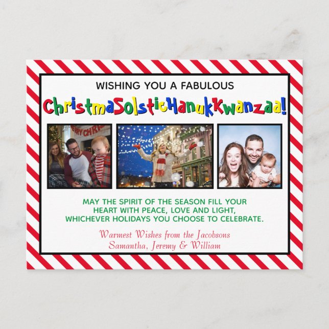 Cute Politically Correct Funny 3 Photo Holiday Postcard (Front)