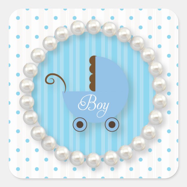 Cute Polka Dot and pearls Boy Baby shower Sticker (Front)