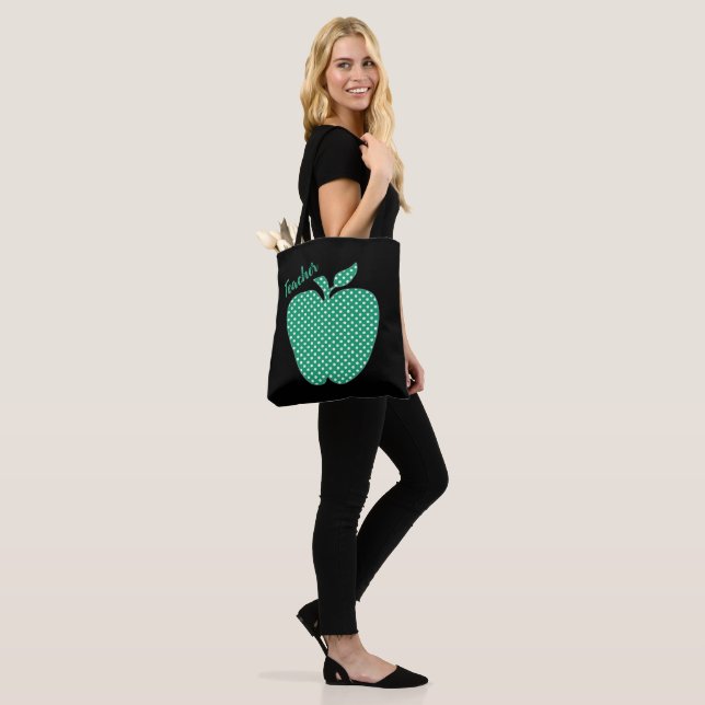 Cute Polka Dot Apple Black Teachers  Tote Bag (On Model)