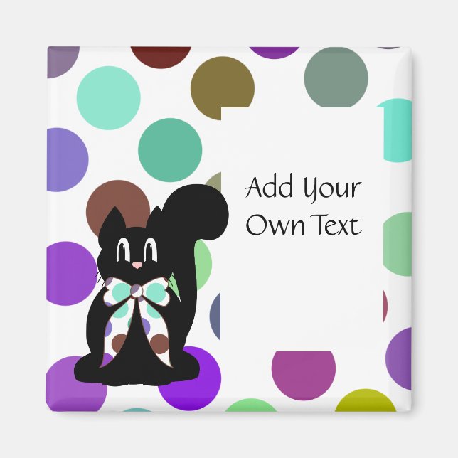 Cute Polka Dot Black Kitty Cat Customisable Magnet (Front)