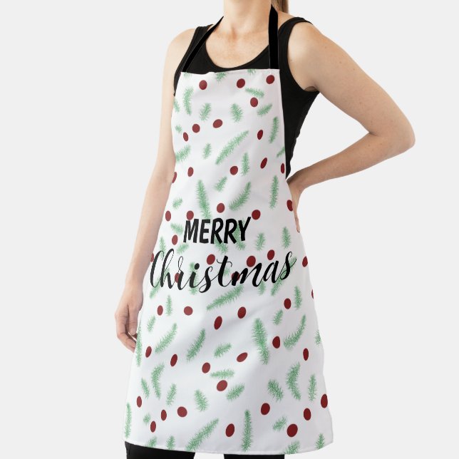 Cute polka dot Christmas tree Red Green pattern Apron (Insitu)