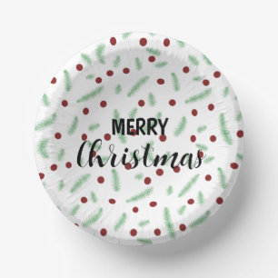 Cute polka dot Christmas tree Red Green pattern Paper Plate
