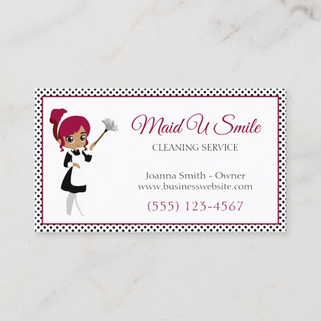 Cute Polka Dot Cleaning Maid Housecleaning Service Business Card (Front)