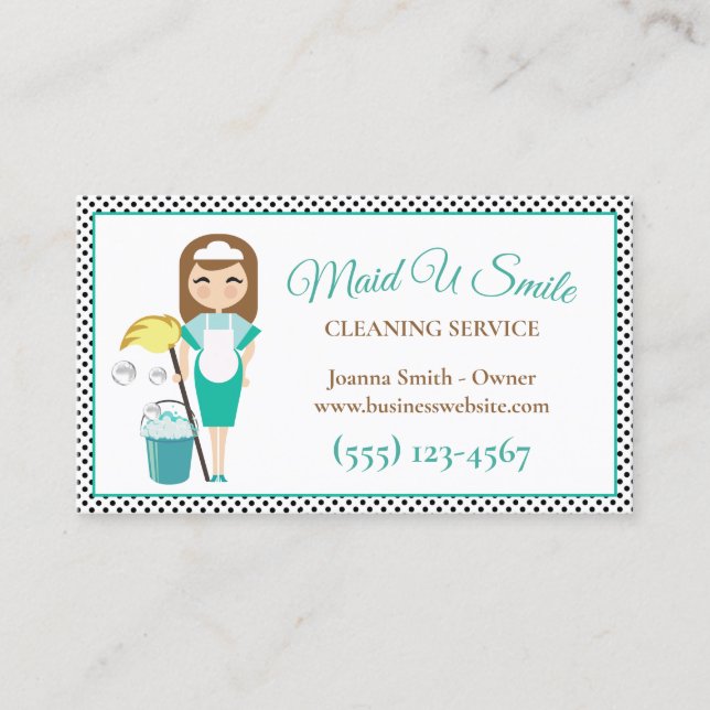 Cute Polka Dot Cleaning Maid Housecleaning Service Business Card (Front)