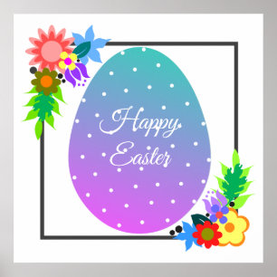 Cute polka dot Easter egg with floral wreath Poster
