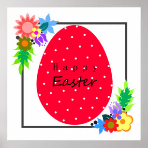 Cute polka dot Easter egg with floral wreath. Poster