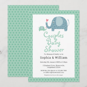 Cute Polka Dot Elephants Couples Baby Shower Invitation