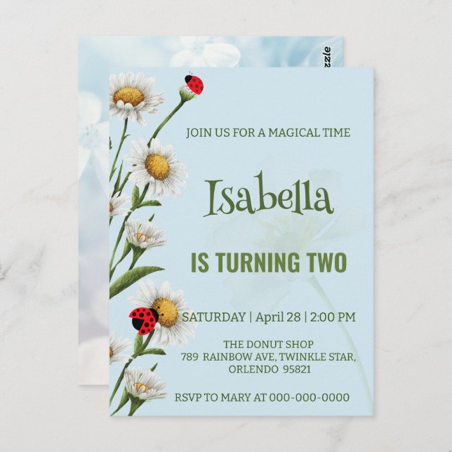 Cute Polka dot Ladybug Blue Daisy Kids Birthday  Postcard (Front/Back)