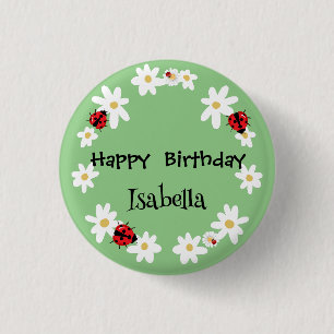 Cute Polka dot Ladybug Daisy Flower Birthday Party 3 Cm Round Badge