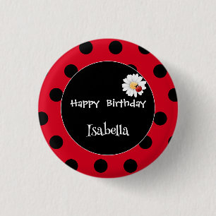 Cute Polka dot Ladybug Daisy Flower Birthday Party 3 Cm Round Badge