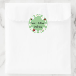 Cute Polka dot Ladybug Daisy Flower Birthday Party Classic Round Sticker