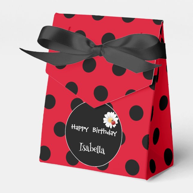 Cute Polka dot Ladybug Daisy Flower Birthday Party Favour Box (Front Side)
