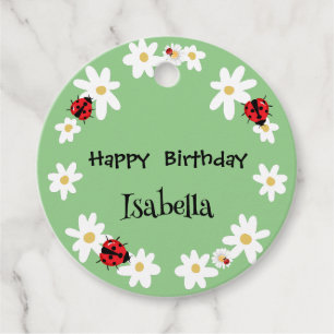 Cute Polka dot Ladybug Daisy Flower Birthday Party Favour Tags