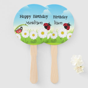 Cute Polka dot Ladybug Daisy Flower Birthday Party Hand Fan
