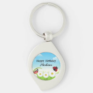 Cute Polka dot Ladybug Daisy Flower Birthday Party Key Ring