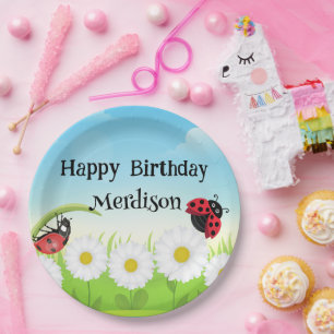 Cute Polka dot Ladybug Daisy Flower Birthday Party Paper Plate